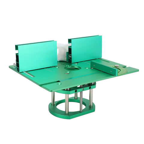 Heavy Duty Woodworking Bench Router Plate System With Precise Adjustable Height Lift And Sure Grip Clamping Mount shown from above