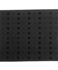Heavy Duty Foam Router Bit Storage Organizer Tray Featuring 110 Snug Cutouts For 1/4 Inch And 1/2 Inch Shank Bits, top view of black foam tray.