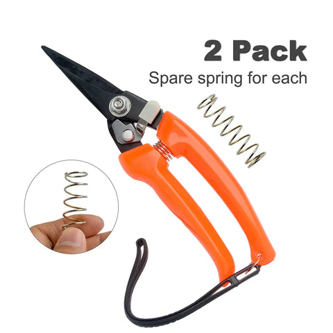 Heavy Duty Goat And Sheep Hoof Trimmer With Serrated And Smooth Blades, orange handle, spare spring shown, all purpose stainless steel pruning shears