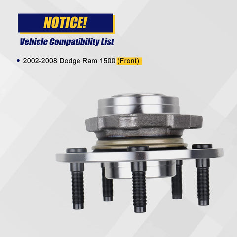 Front Wheel Bearing Hub Assembly 2 Pack For Dodge Ram 1500 2002 To 2008 Ready To Roll Front Hub Bearing 515072 5 Lug Bolts