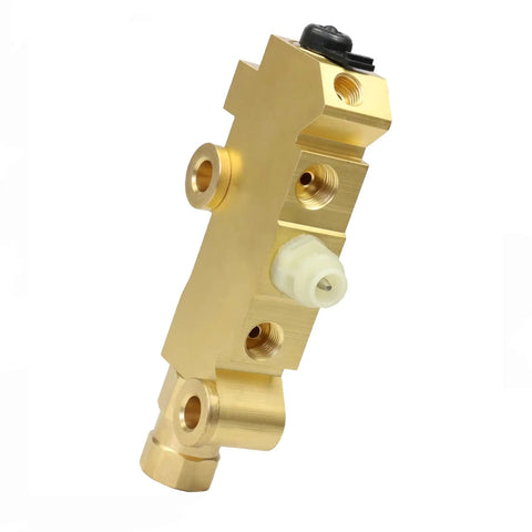 Premium Solid Brass Disc And Drum Brake Proportioning Valve PV2 Style with 1/2 and 7/16 inch ports side view.