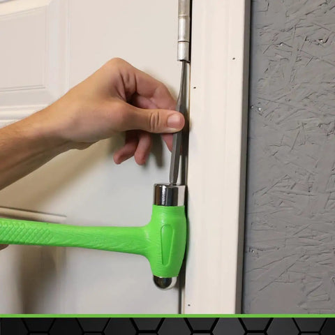 Using Three Piece Deadblow Multi Purpose Hammer Set For Metalworking And Woodworking Including 12 Oz Brass Hammer, 1 Lb Ball Peen Hammer, And 1/2 Lb Deadblow Mallet For Automotive, Home Garage, Workshop And Shop Projects to adjust door hinge with chisel