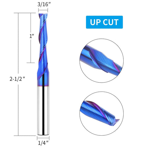 Amazon Upcut spiral router bit, 3/16 dia, 1/4 shank, solid carbide with long-life coating for wood carving