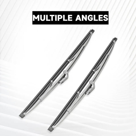 12 Inch Straight Shooter Stainless Steel Bayonet Wiper Blades Set Of Two showing multiple angles on white background.