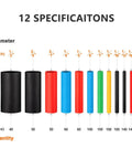 1120 Piece Heat Shrink Tubing Kit With Two To One Shrink Ratio, 6 colors, 12 sizes specifications chart, polyolefin tubing