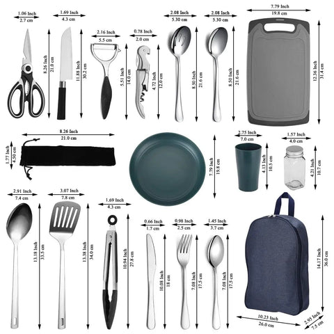 Ultimate Must Have Camping Utensil Set For Outdoors RV Campers Includes Tongs Spatula Knife Scissors
