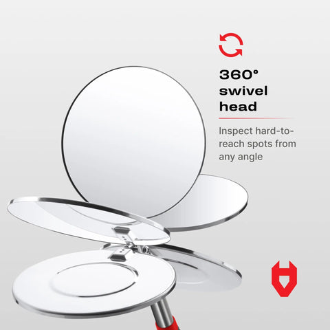 Heavy Duty Telescoping Inspection Mirror With 3.23 Inch Round Mirror, Up To 30 Inch Reach, 360 Degree Swivel, Non Slip Handle