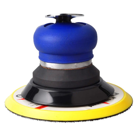 Close-up of a 6 Inch Random Orbit Air Sander With Hook And Loop Backing Built In Variable Speed Regulator Pneumatic Sander for quick sanding.