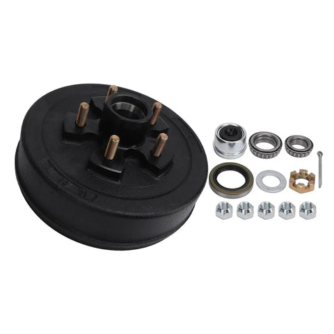Top Shelf 10 Inch Heavy Duty Trailer Brake Hub Drum Assembly for 3500 lb Axles with hardware components, built tough.