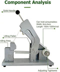 Component analysis of Heavy Duty Semi Automatic Vegetable Strapping Machine for PE PVC Film showing handle, bundling area, and adjustments.