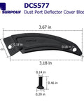 Heavy Duty DCS577 Dust Port Reflector Cover Block Compatible With DeWalt Job Site Saw, black plastic measuring 3.67 x 0.95 inches.