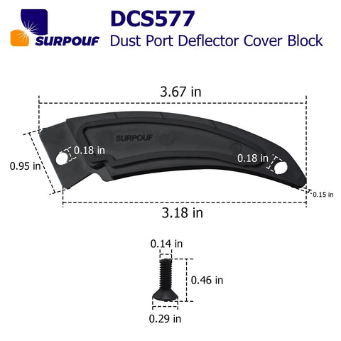 Heavy Duty DCS577 Dust Port Reflector Cover Block Compatible With DeWalt Job Site Saw, black plastic measuring 3.67 x 0.95 inches.