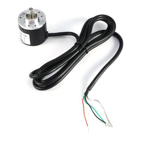 Incremental Rotary Encoder 600P/R 2-Phase Magnetic with AB Output, 6mm Shaft, 1.5m Cable, shown with wiring exposed.
