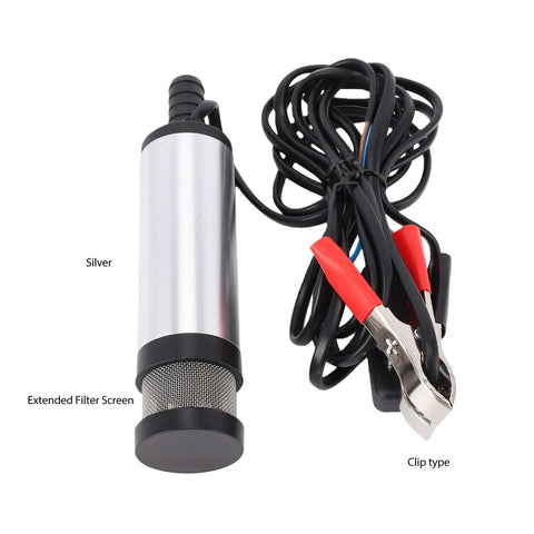 Heavy Duty 24V Stainless Steel Electric Submersible Drum Pump For Derv Fuel Water Oil Transfer With Strong Suction And Extended Filter Screen Silver Clip Type Design