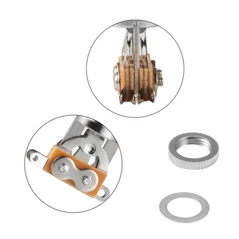 Close-up of 3 Way Toggle Switch For Gibson Les Paul Style Guitars, Replacement Switchcraft Style Selector with chrome tip, nut, washer