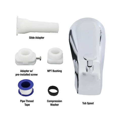 Chrome Diverter Tub Spout With Handheld Shower Fitting, Universal Fit For Most Bathtubs, Includes adapters and components