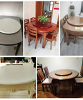 Various dining tables showcasing Premium Solid Wood 24 Inch Round Lazy Susan Rotating Serving Tray for Dining Table.