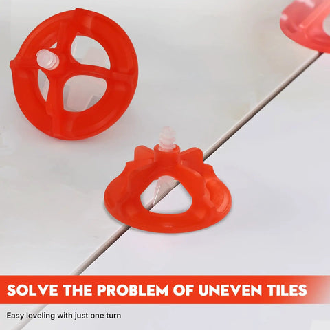 Tile Leveling System 1/8 Inch With 300 Spacers And 100 Red Cap Clips for ceramic tile installation, showing clip on tile
