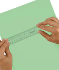 Hands measuring with Crystal Clear Acrylic Ruler 6 Inch Beveled Edge With Easy To Read Markings See Through Straight Edge