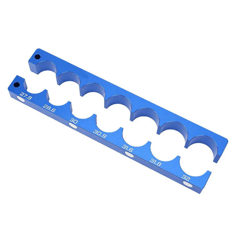 Tbest Heavy Duty Aluminum Alloy Bike Fork Hub Clamp Vise Fixture, blue tool with size markings for 27.9 to 32mm components.