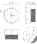 Technical drawing of 1/4-20 Extended Rivet Nut Mandrels And Nosepiece Set For Installing Pre-Bulbed Rivet Nuts On Manual Rivet Nut Guns