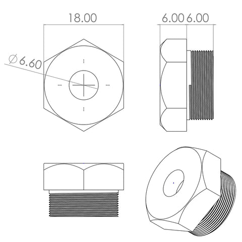 Technical drawing of 1/4-20 Extended Rivet Nut Mandrels And Nosepiece Set For Installing Pre-Bulbed Rivet Nuts On Manual Rivet Nut Guns