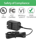 Plug And Play 6V DC 1A Power Adapter From 100-240V AC To 6V DC With 5.5mm X 2.1mm Plug, UL FCC RoHS certified, shown with cable