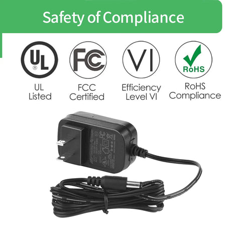 Plug And Play 6V DC 1A Power Adapter From 100-240V AC To 6V DC With 5.5mm X 2.1mm Plug, UL FCC RoHS certified, shown with cable
