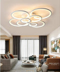 Dimmable LED Ring Ceiling Light With Acrylic Lampshade, Dope Modern Flush Mount Chandelier For Living Room, 8 Rings, 120W