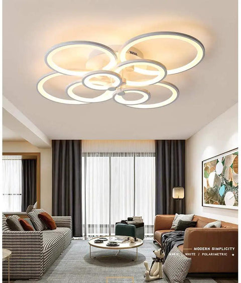 Dimmable LED Ring Ceiling Light With Acrylic Lampshade, Dope Modern Flush Mount Chandelier For Living Room, 8 Rings, 120W