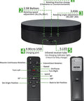 Control panel of Zlmondee Remote Controlled Motorized Rotating Display Stand Turntable showing buttons and charging port.
