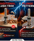 Down Cut Flush Trim Router Bit With One Quarter Inch Shank, Three Eighths Inch Cutting Diameter, shown in use for woodworking.