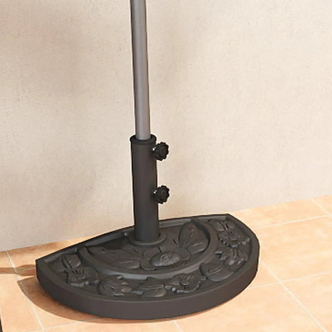 Rock Solid Heavy Duty Half Round Patio Umbrella Base Weight, 33 Lb Resin Concrete Stand with decorative design, black color