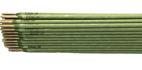 E309L-16 Stainless Steel Stick Electrodes One Eighth Inch 5 Pound Pack For Stainless To Stainless Welds, low-carbon rods shown stacked
