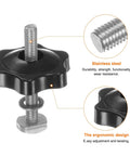 Built Different T Track Bolt And Hex Hand Knobs Kit With Stainless Steel Fasteners and Plastic Brass Insert Nuts For Precision Woodworking Jigs and Workshop Fixtures Black 5 Piece Set, close-up of ergonomic plastic knob with stainless steel bolt.