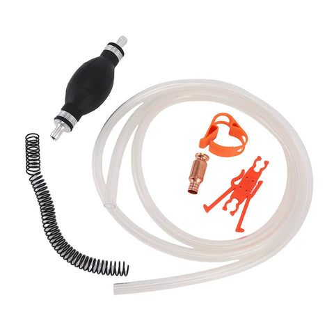 Portable Hand Fuel Transfer Pump With 8.2 Ft PVC Siphon Hose, quick fuel transfer kit with bulb, hose, and clamps