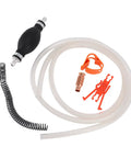 Reliable Manual Gasoline Transfer Pump With Durable Siphon Hose System Tapered接口 Secure Grip No Clamps Needed 8.2ft Long components including hose and tools.