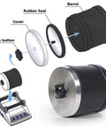 Components of Rock Tumbler Kit For DIY Stone Polishing Complete Pro Rock Polisher with barrel, rubber seal, cover, look button.