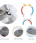 Diagram of elongated bidet toilet seat with hot and cold water non electric self cleaning dual nozzles and controls.