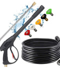 Pressure Washer Gun Kit With 26 Inch Hose, 16 Inch Extension Wand, Five Nozzle Tips, M22 15mm And M22 14mm Fittings, Handles Up To 4000 PSI Cold Water Machines, Durable Rubber Hose For Driveways, Siding, Decks And More.
