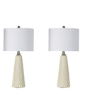 Ivory Textured Ceramic Table Lamps Set Of 2 With Inverted Diamond Bases Easy On Off Rotary Switch Chic Modern Home Decor Lighting For Cozy Living Room And Nightstands