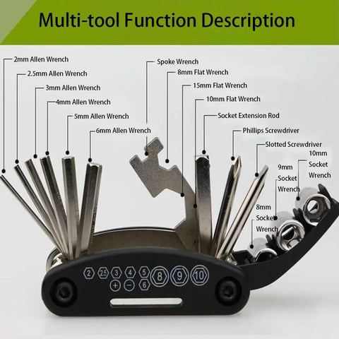16 In 1 Bike Repair Tool Kit For Nulane Bicycle Compact Portable Lightweight Multi Tool With Wrenches Screwdrivers Hex Keys