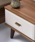 Antique Brass Knurled Cabinet Pulls 6 Pack, 1 1/4 Inch Textured Grip Drawer Handles on wooden nightstand drawer
