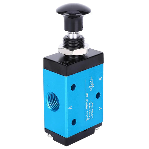Two Position Three Way Hand Valve 1 Quarter Inch Pneumatic Component with Rugged Aluminum Alloy Body and Sealed PVC Construction