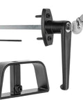 Top Notch 5 1/2 Inch Shed Door Lock L Handle Kit With Two Keys, black handle and zinc alloy body for secure barns and coops.