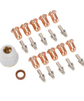 Ultimate 23 Piece Plasma Cutter Torch Consumables Kit With Sturdy Brass Cups Electrodes Nozzles And Bracket For PT-60 PT-40 Series Cutting Gear with copper nozzles and brass cups.