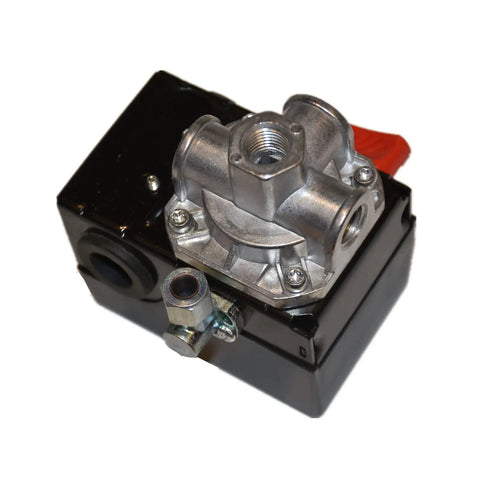 Air Compressor Pressure Switch One Quarter Inch FNPT, Adjustable 145 To 175 PSI, Four Port, 24 Amp, 120/240V, Replacement Part 5140112-24