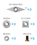 18 Piece Tungsten Carbide Cutters Inserts Set for Wood Lathe Turning Tools with 11mm square, 8.9mm and 12mm round, and screws