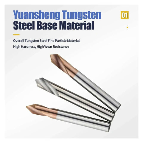 Three hard-alloy tungsten steel drill bits with coated 60° tips, D12x75L, for CNC chamfering and centering