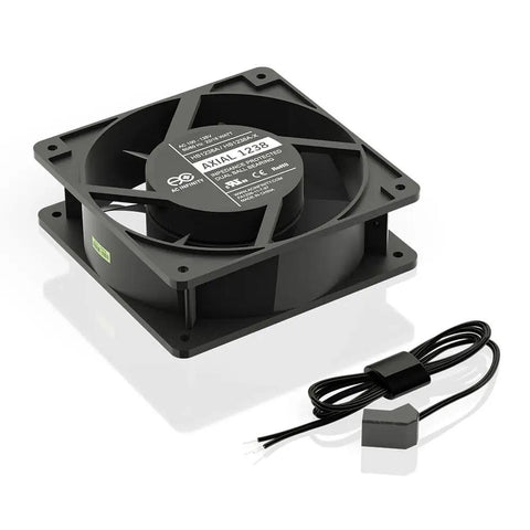 Beefy Muffin Fan 120V AC High Speed 120mm By 38mm with cord, shown in black for DIY cooling ventilation exhaust projects.